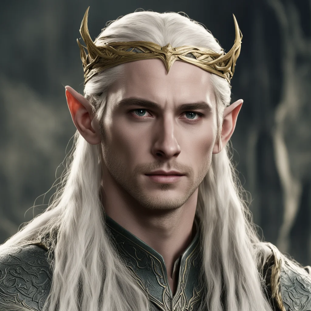 king thranduil with blond hair and braids wearing battle of the five armies elvish circlet