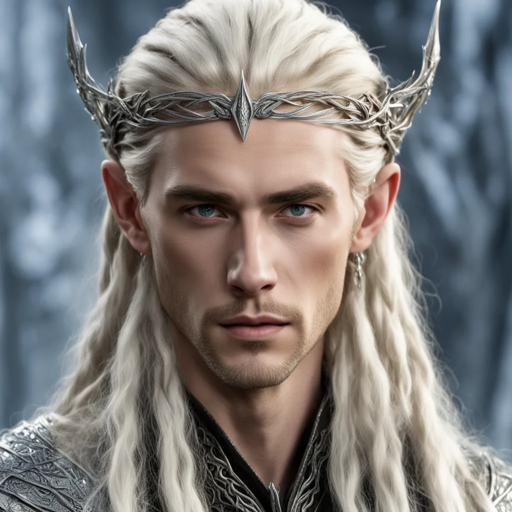 king thranduil with blond hair and braids wearing battle of the five armies silver elven circlet with  center diamond amazing awesome portrait 2