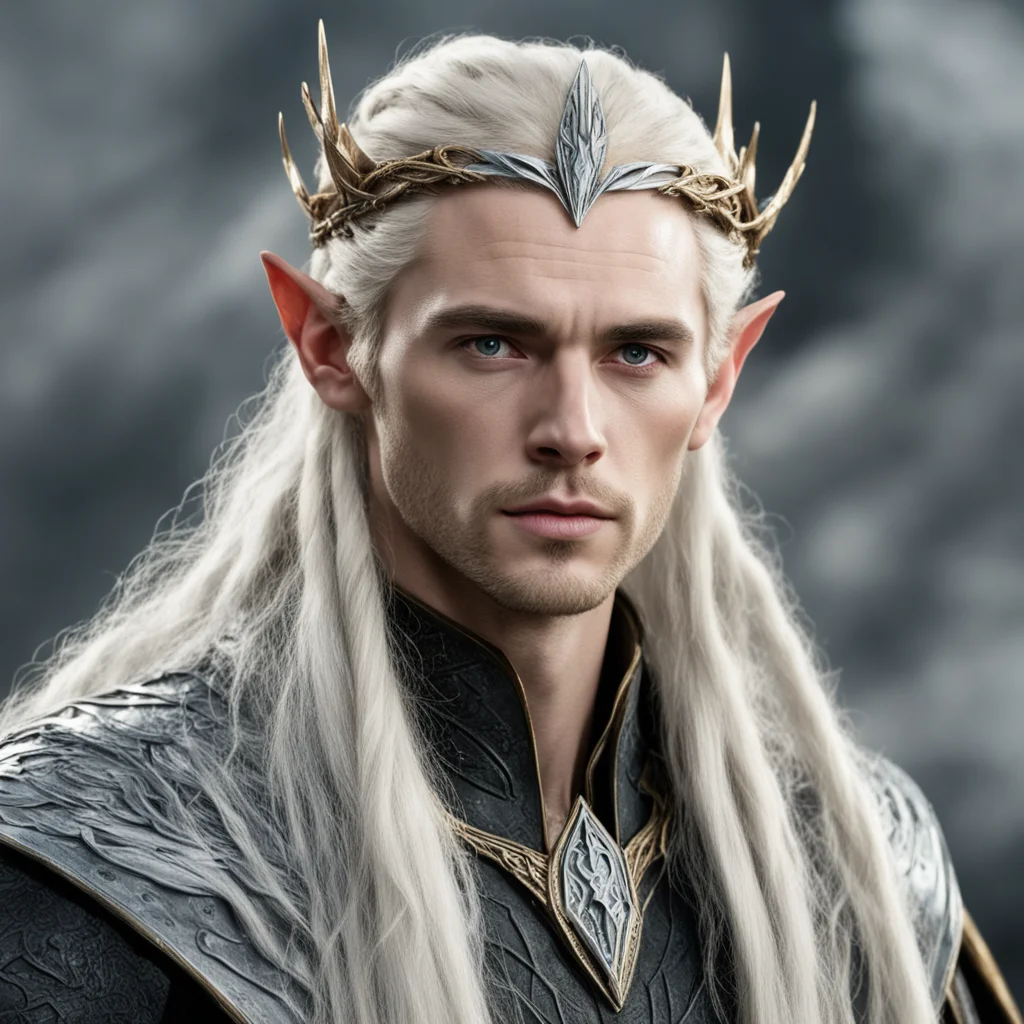 king thranduil with blond hair and braids wearing battle of the five armies silver elven circlet with  center diamond confident engaging wow artstation art 3