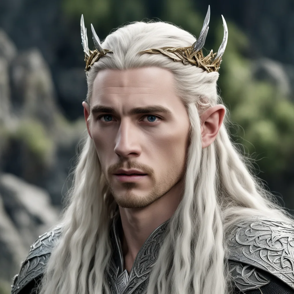 king thranduil with blond hair and braids wearing battle of the five armies silver elven circlet with large center diamond  amazing awesome portrait 2