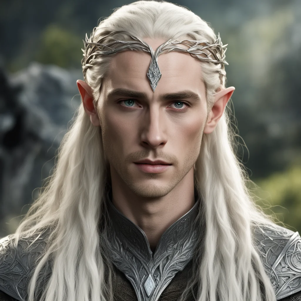 king thranduil with blond hair and braids wearing battle of the five armies silver elven circlet with large center diamond  confident engaging wow artstation art 3