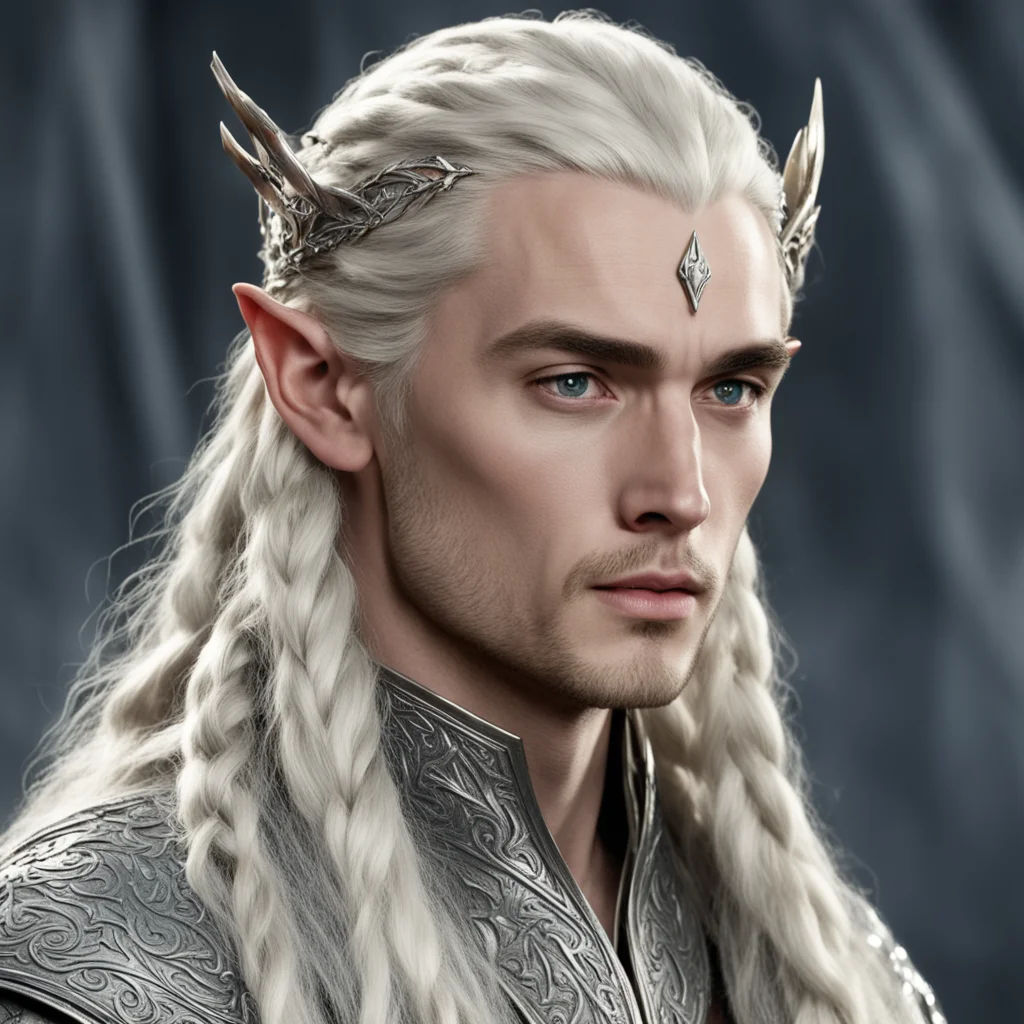 king thranduil with blond hair and braids wearing battle of the five armies silver elven circlet with large center diamond 