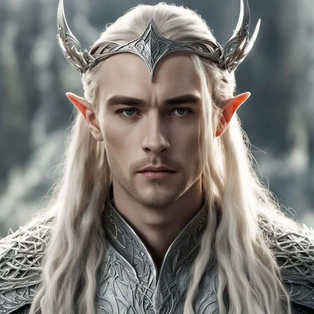 king thranduil with blond hair and braids wearing battle of the five armies silver elven circlet with large center diamond amazing awesome portrait 2