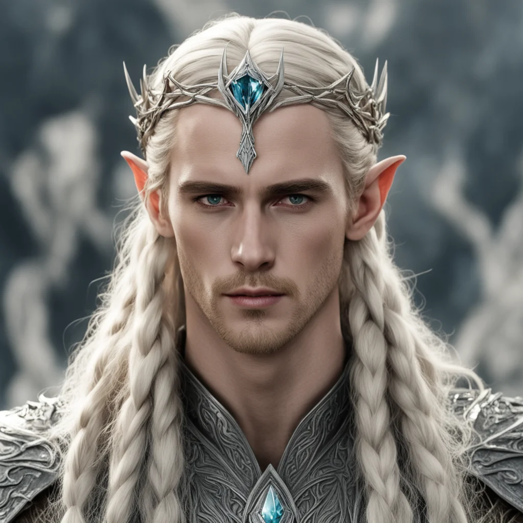 king thranduil with blond hair and braids wearing battle of the five armies silver elven circlet with large center diamond good looking trending fantastic 1