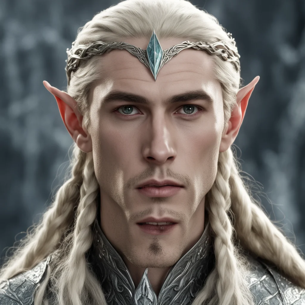 king thranduil with blond hair and braids wearing battle of the five armies silver elven circlet with large center diamond