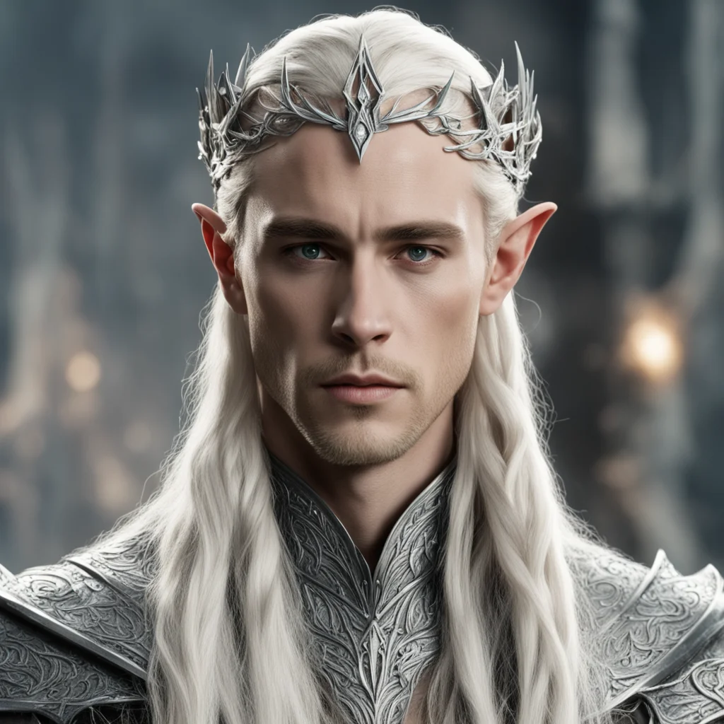 king thranduil with blond hair and braids wearing battle of the five armies silver elvish circlet with large center diamond good looking trending fantastic 1