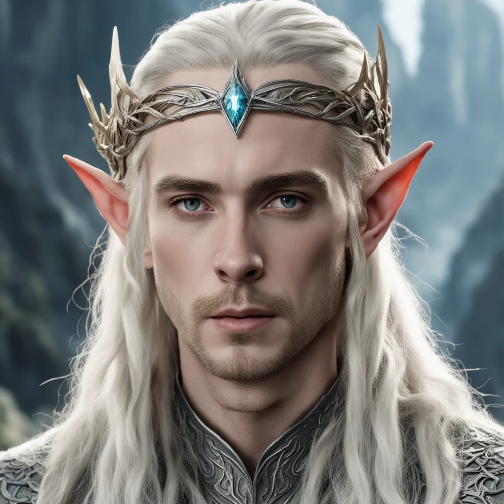 king thranduil with blond hair and braids wearing battle of the five armies silver elvish circlet with large center diamond