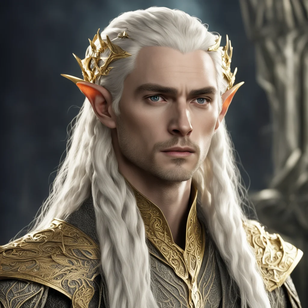king thranduil with blond hair and braids wearing gold the hobbit elvish coroner with clusters of diamonds and large center diamond  amazing awesome portrait 2