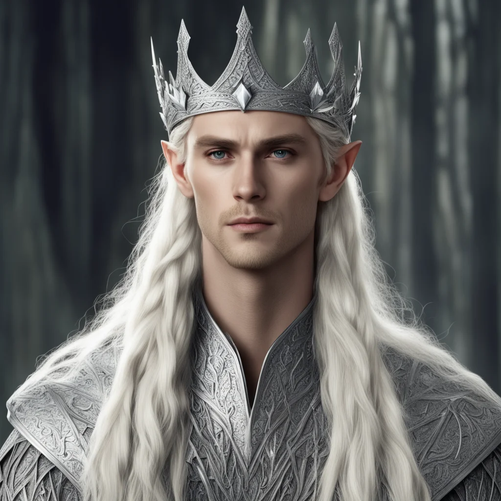 king thranduil with blond hair and braids wearing large silver sindarin crown with large diamonds good looking trending fantastic 1