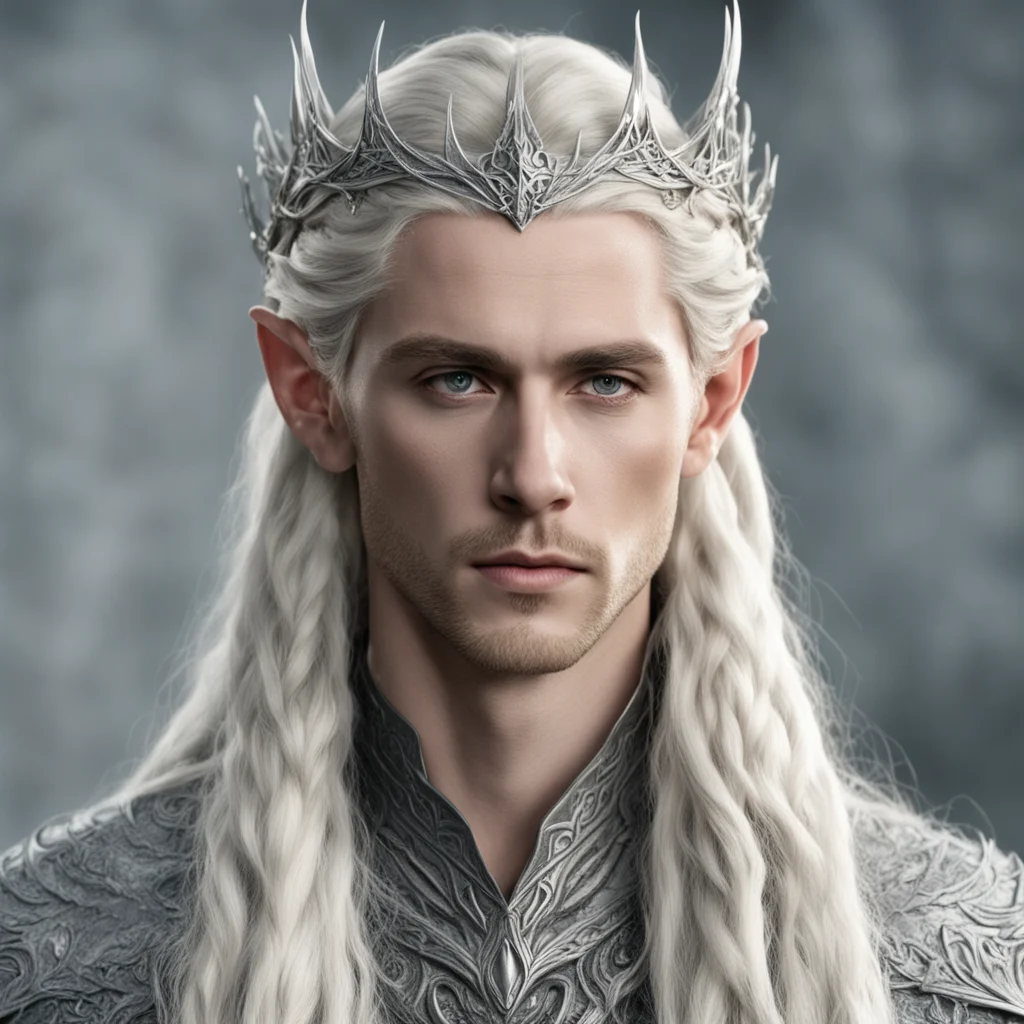 king thranduil with blond hair and braids wearing large silver twisted serpentine elvish circlet with large center diamond amazing awesome portrait 2