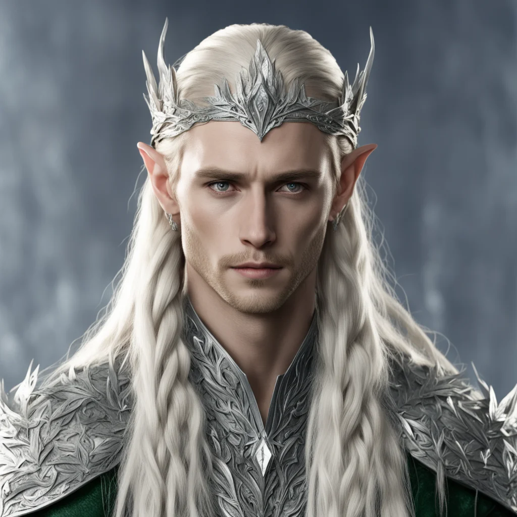 king thranduil with blond hair and braids wearing laurel leaf elvish circlet made of silver with large diamonds good looking trending fantastic 1