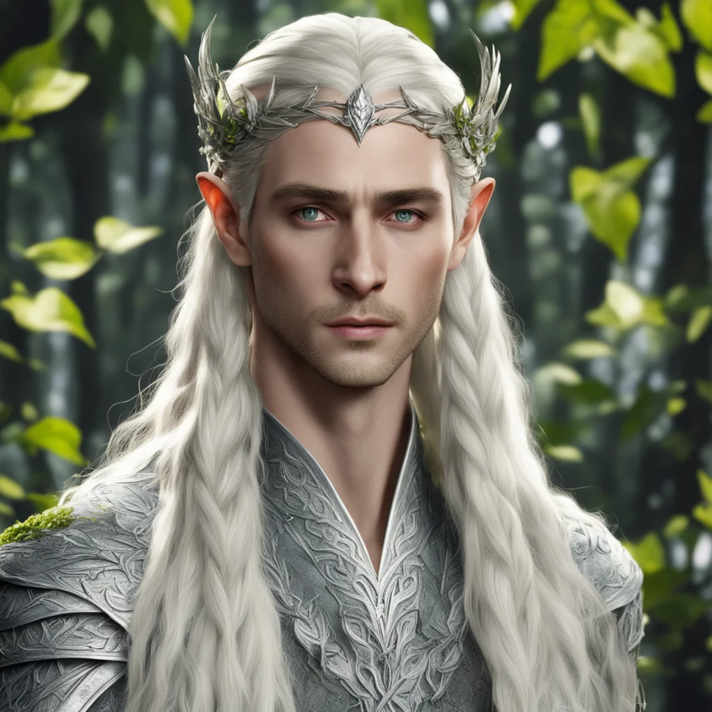 king thranduil with blond hair and braids wearing leaves of silver and large diamond cluster elvish circlet  confident engaging wow artstation art 3