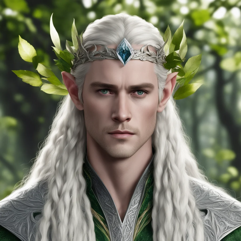 king thranduil with blond hair and braids wearing leaves of silver and large diamond cluster elvish circlet  good looking trending fantastic 1