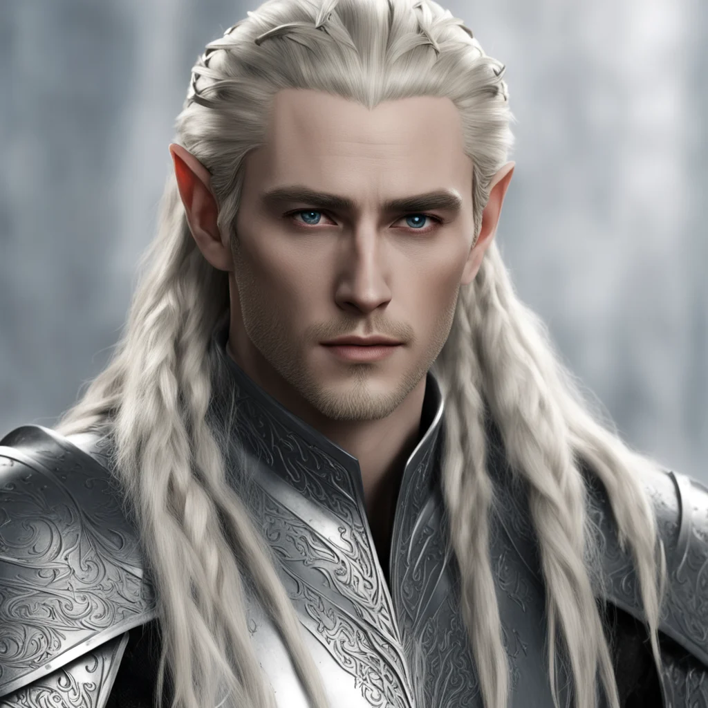king thranduil with blond hair and braids wearing silver armor amazing awesome portrait 2