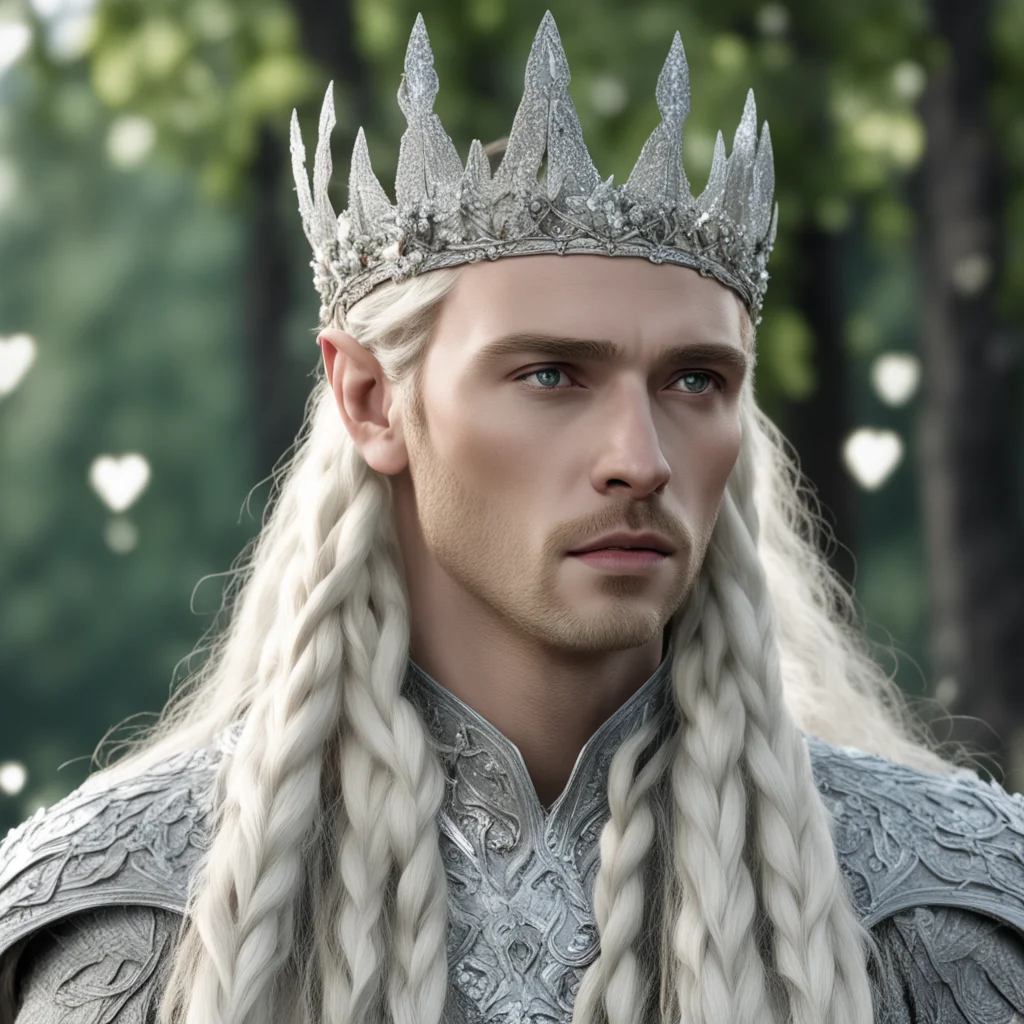 aiking thranduil with blond hair and braids wearing silver birch circlet encrusted with diamonds and large diamond clusters confident engaging wow artstation art 3