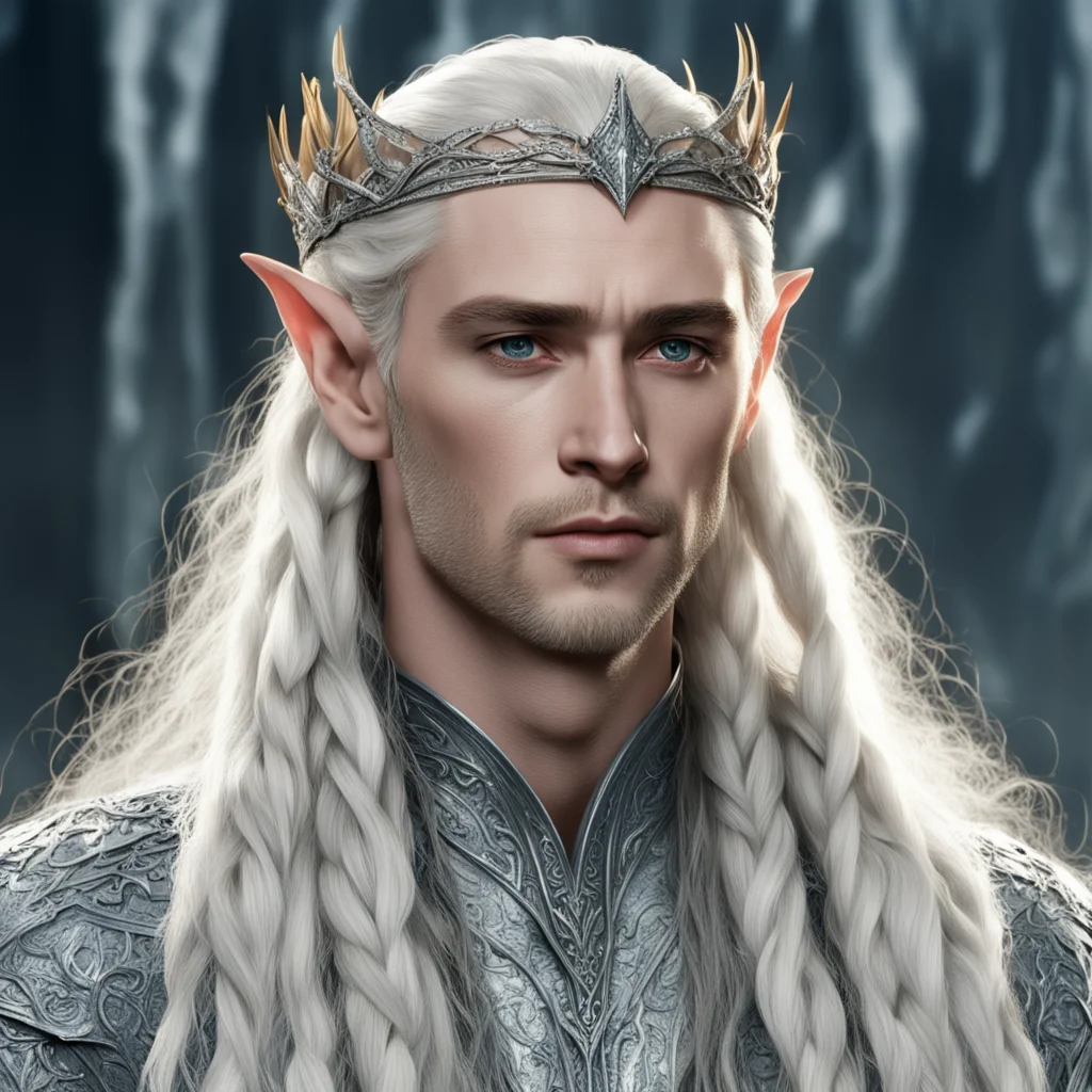 king thranduil with blond hair and braids wearing silver elvish circlet heavily encrusted with diamonds good looking trending fantastic 1