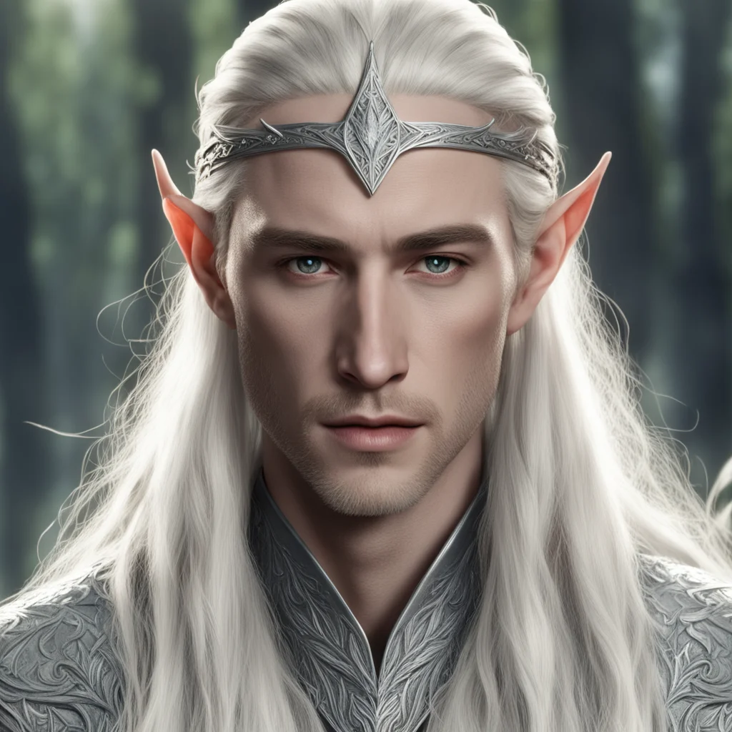 king thranduil with blond hair and braids wearing silver elvish circlet of silver laurel leaf and large diamonds  amazing awesome portrait 2