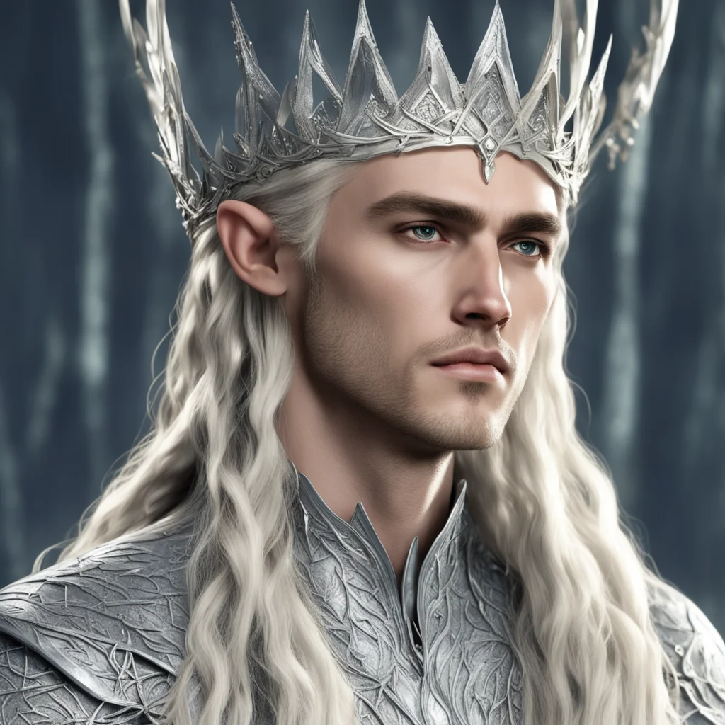 king thranduil with blond hair and braids wearing silver elvish crown with large diamonds good looking trending fantastic 1