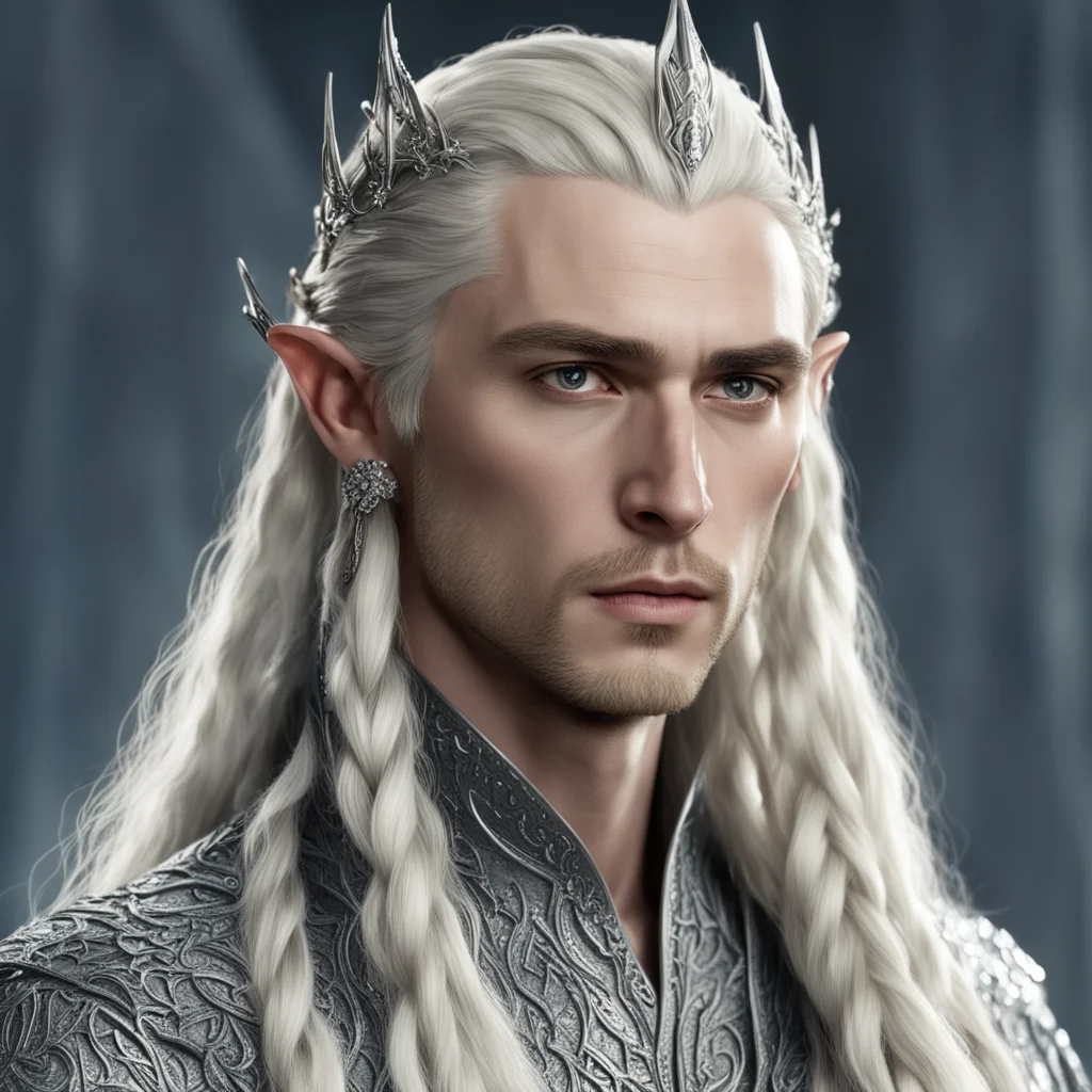 king thranduil with blond hair and braids wearing silver elvish hair fork encrusted with diamonds good looking trending fantastic 1
