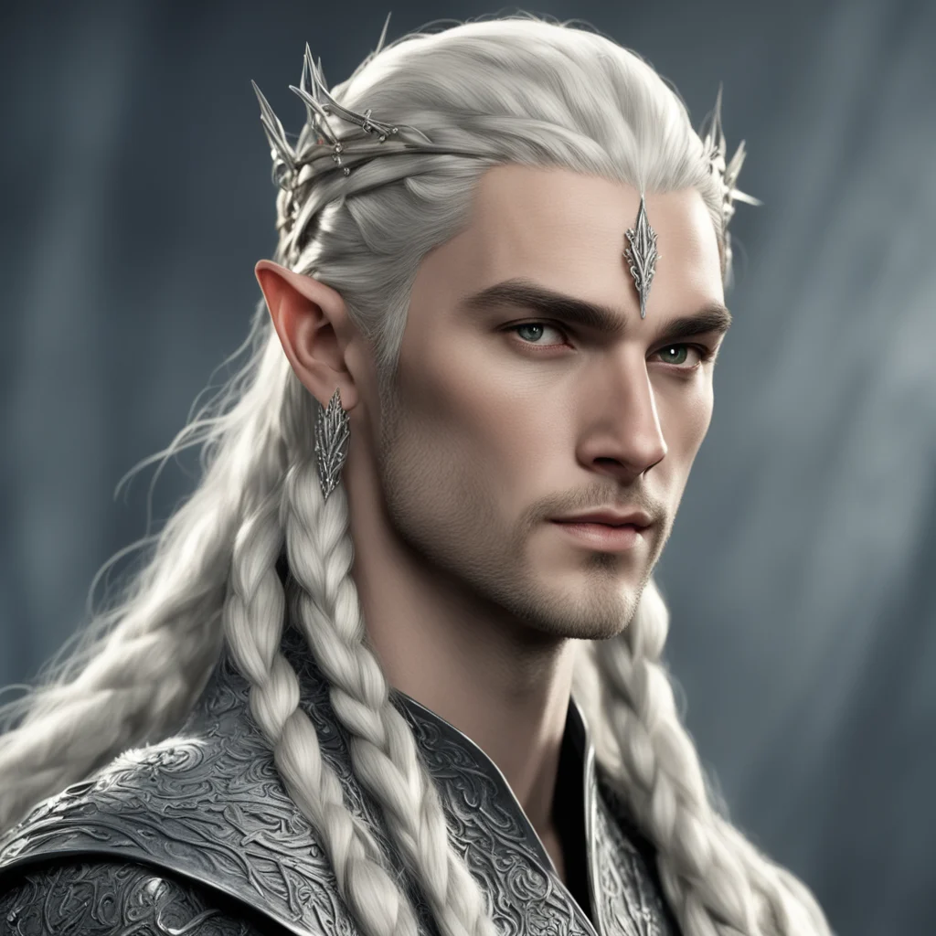 king thranduil with blond hair and braids wearing silver elvish hair forks studded with diamonds good looking trending fantastic 1