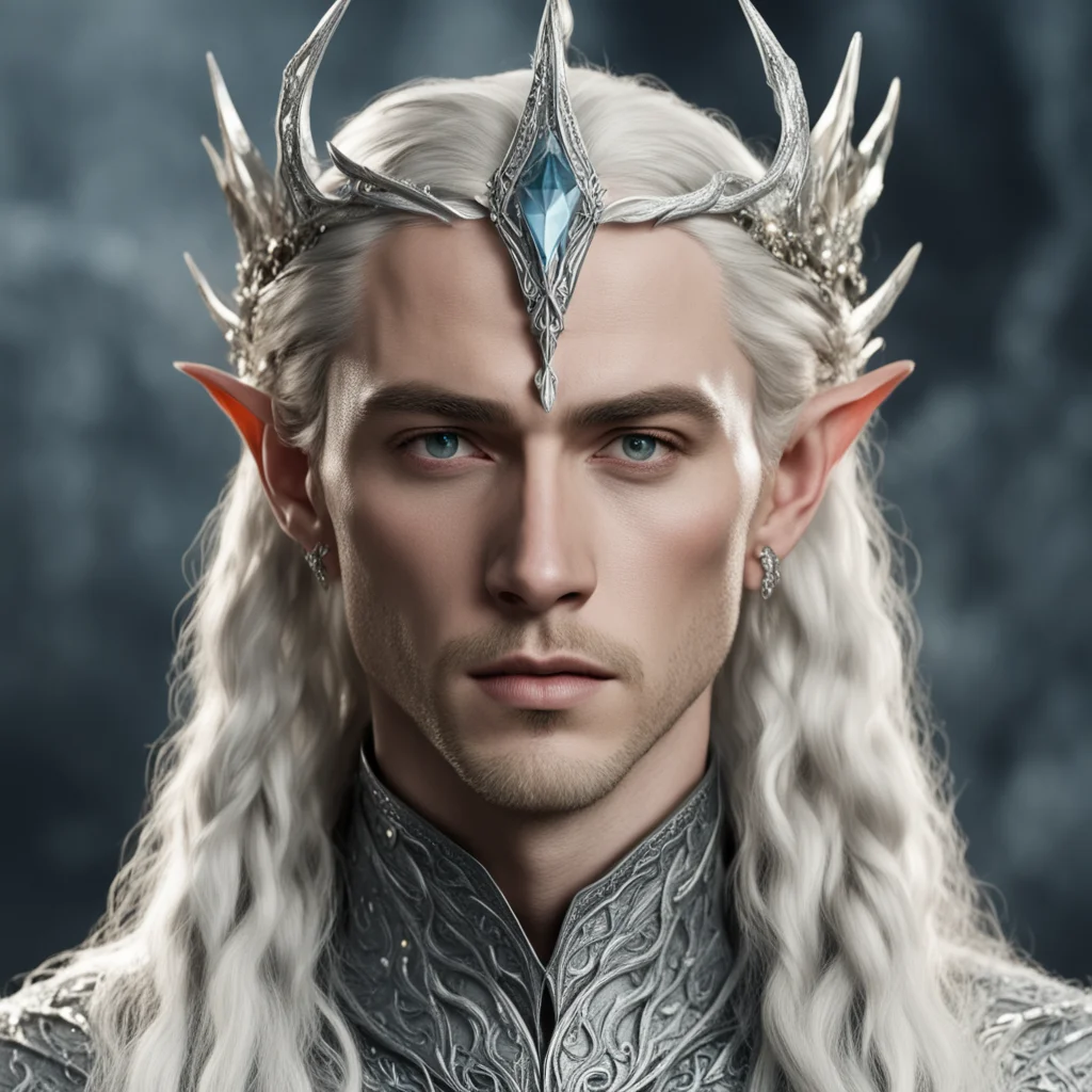 king thranduil with blond hair and braids wearing silver fiery serpent silver elvish circlet encrusted with diamonds with large center diamond amazing awesome portrait 2
