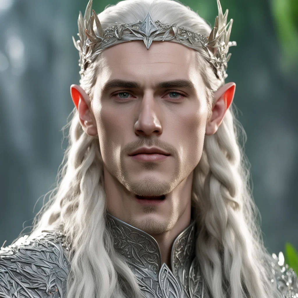 king thranduil with blond hair and braids wearing silver fig leaf elvish circlet encrusted with diamonds  amazing awesome portrait 2
