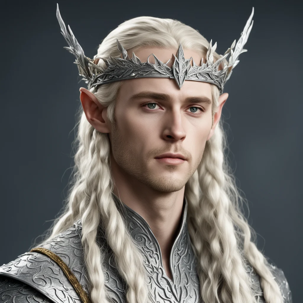 king thranduil with blond hair and braids wearing silver fig leaf elvish circlet encrusted with diamonds  good looking trending fantastic 1