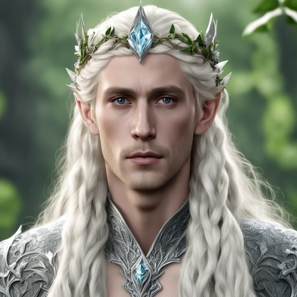 king thranduil with blond hair and braids wearing silver holly vine elvish circlet with large diamond clusters amazing awesome portrait 2