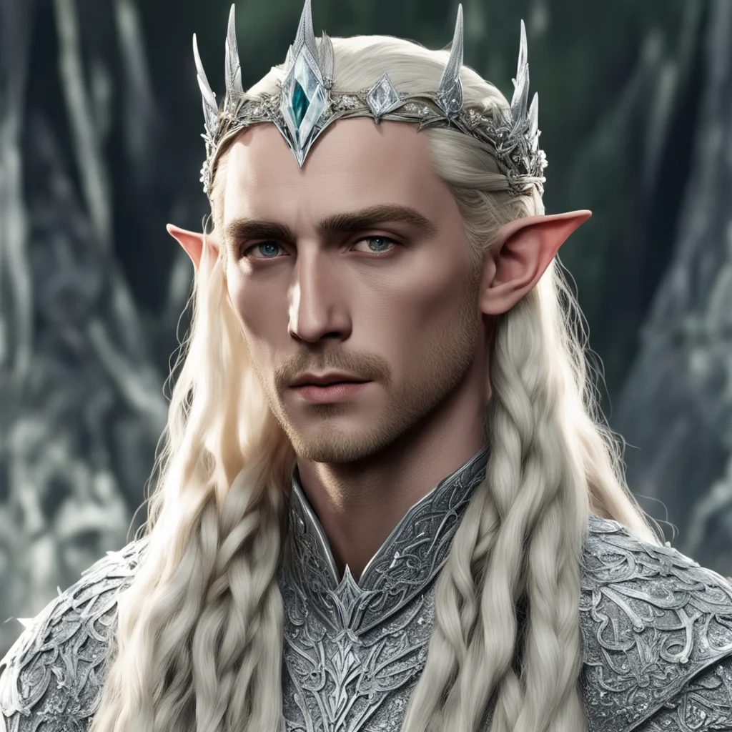 king thranduil with blond hair and braids wearing silver laurel circlet encrusted with diamonds and large diamond clusters good looking trending fantastic 1