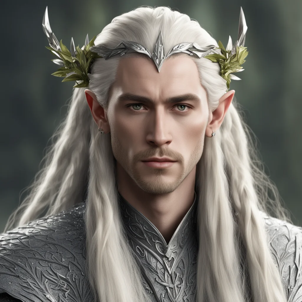 king thranduil with blond hair and braids wearing silver laurel leaf and large diamond berries in hair amazing awesome portrait 2