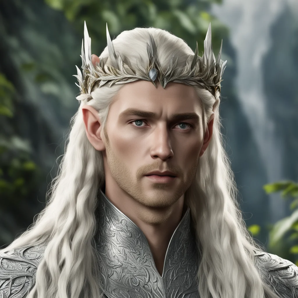 king thranduil with blond hair and braids wearing silver laurel leaf circlet with diamond berry on head good looking trending fantastic 1
