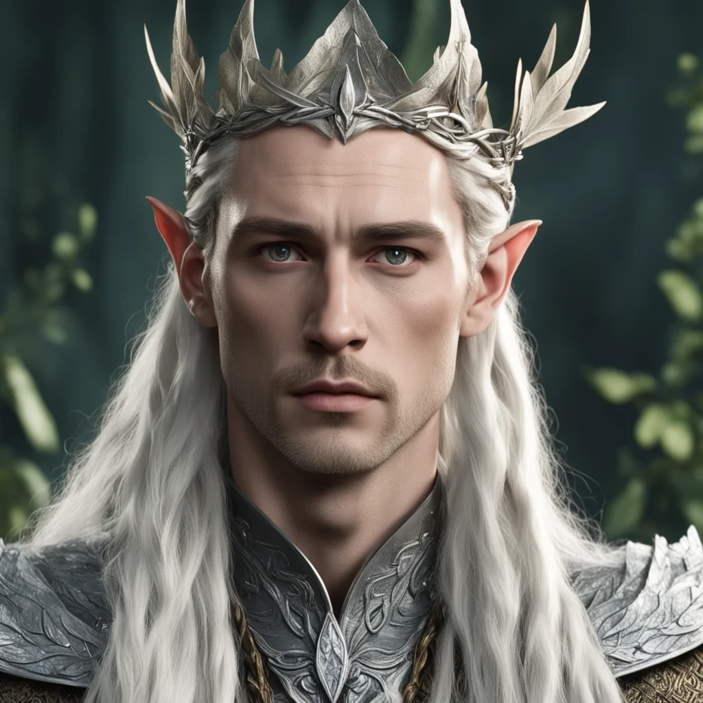 king thranduil with blond hair and braids wearing silver laurel leaf circlet with diamond berry on head