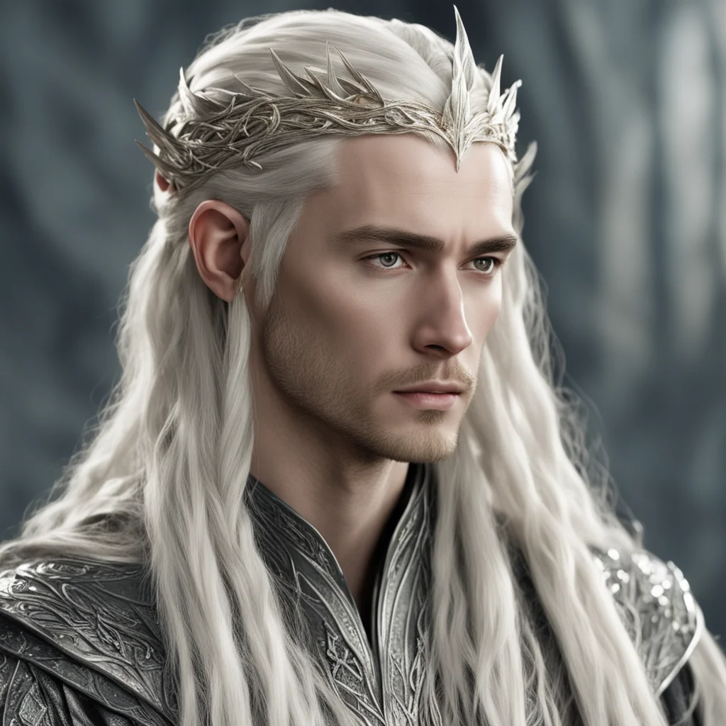 king thranduil with blond hair and braids wearing silver leaf and diamond string in hair amazing awesome portrait 2