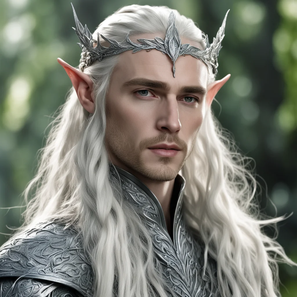 king thranduil with blond hair and braids wearing silver leaf and vine silver elvish circlet encrusted with diamonds amazing awesome portrait 2