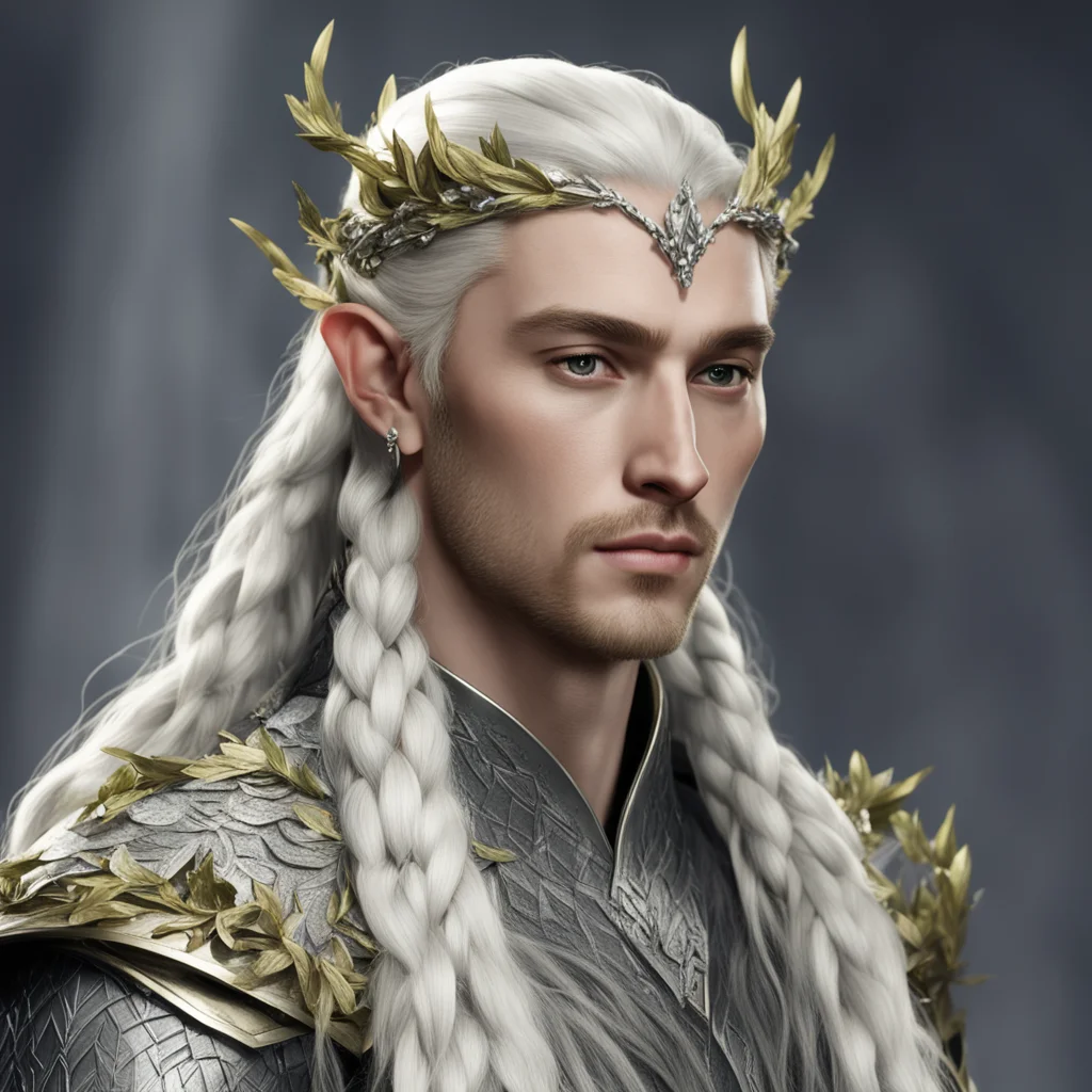 king thranduil with blond hair and braids wearing silver leaves and diamond berries in the hair good looking trending fantastic 1