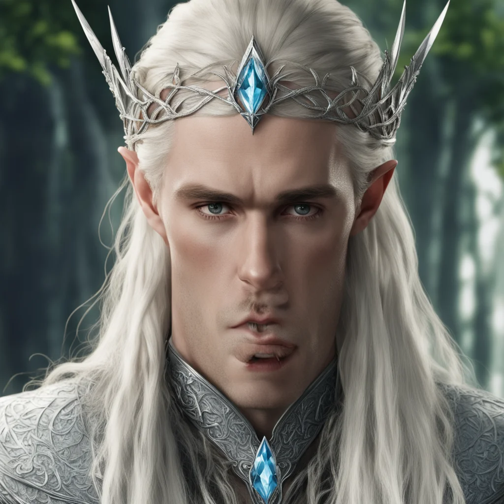 aiking thranduil with blond hair and braids wearing silver mallorn leaf and large diamond elvish circlet with center diamond confident engaging wow artstation art 3