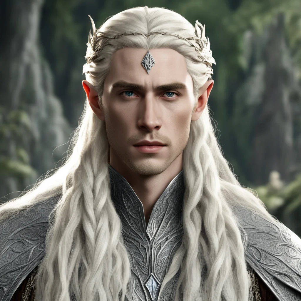 king thranduil with blond hair and braids wearing silver mirkwood elvish circlet with large center diamond confident engaging wow artstation art 3