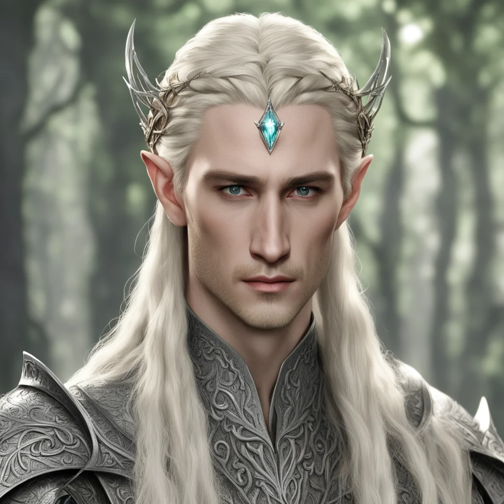 king thranduil with blond hair and braids wearing silver mirkwood elvish circlet with large center diamond