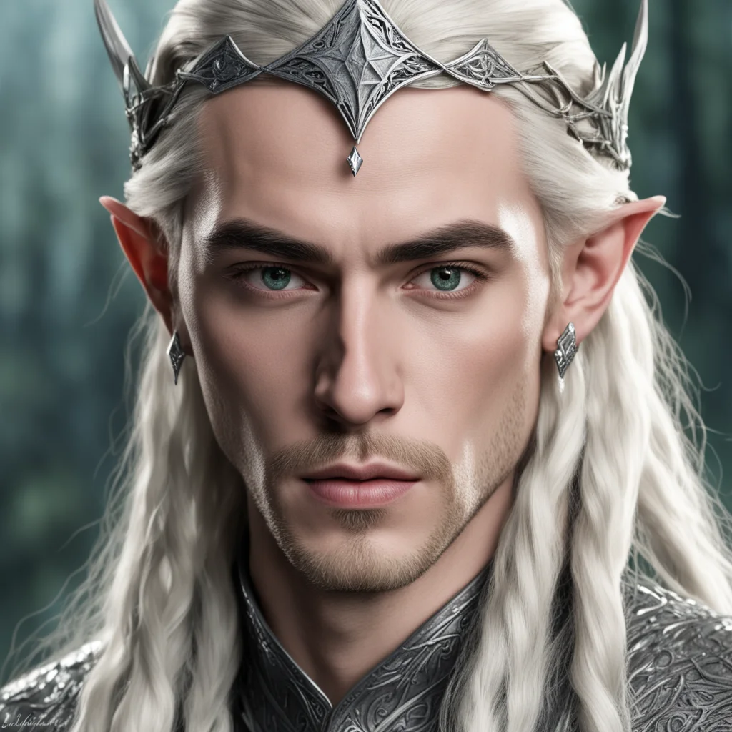 king thranduil with blond hair and braids wearing silver nugget elvish circlet with large center diamond amazing awesome portrait 2
