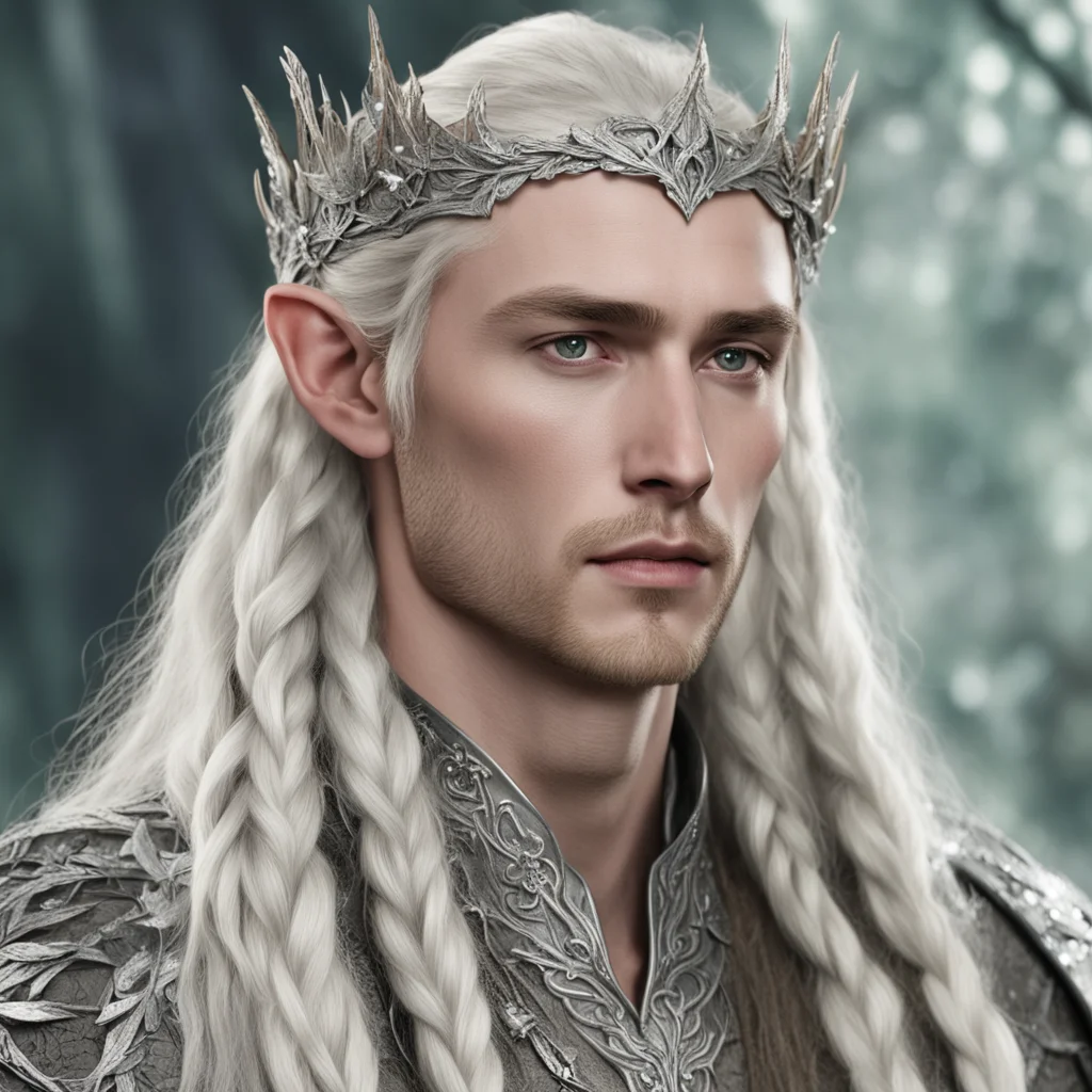 king thranduil with blond hair and braids wearing silver oak leaf elvish circlet encrusted with diamonds amazing awesome portrait 2