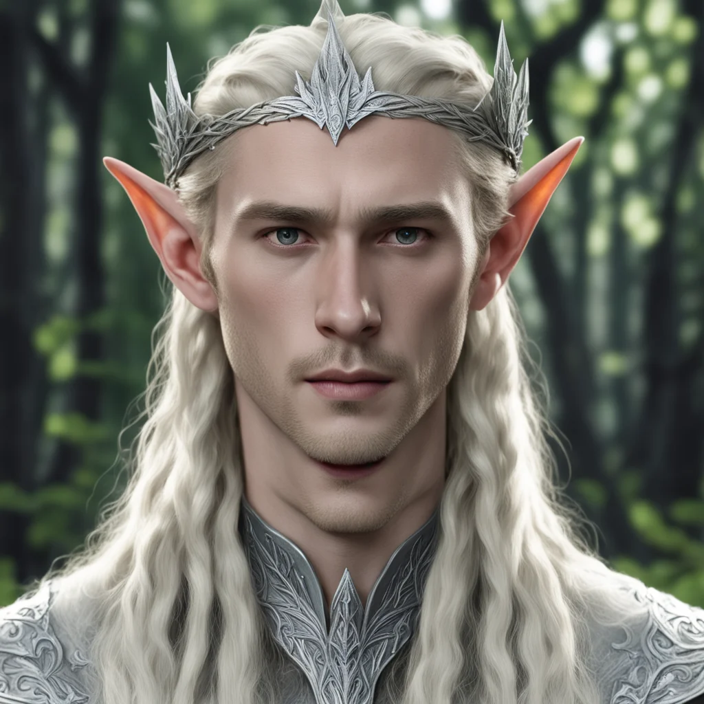 king thranduil with blond hair and braids wearing silver pine leaf elvish circlet with diamond at the center good looking trending fantastic 1