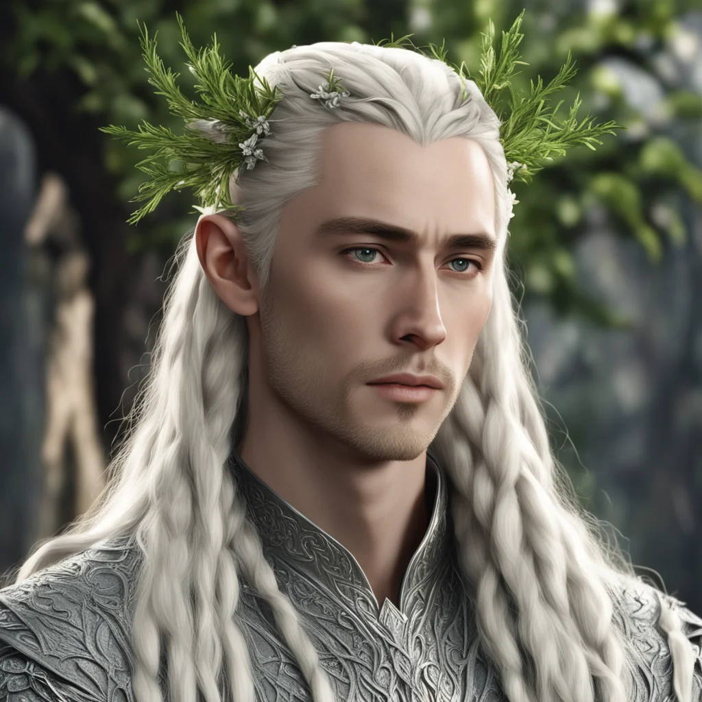 king thranduil with blond hair and braids wearing silver rosemary branches with diamond flowers in hair good looking trending fantastic 1