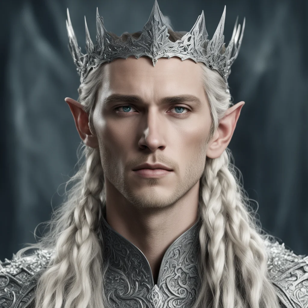 king thranduil with blond hair and braids wearing silver rustic elvish crown encrusted with diamonds good looking trending fantastic 1
