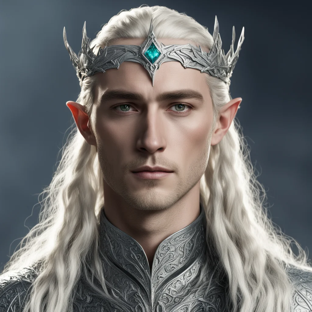 king thranduil with blond hair and braids wearing silver serpentine elvish circlet encrusted with diamonds good looking trending fantastic 1