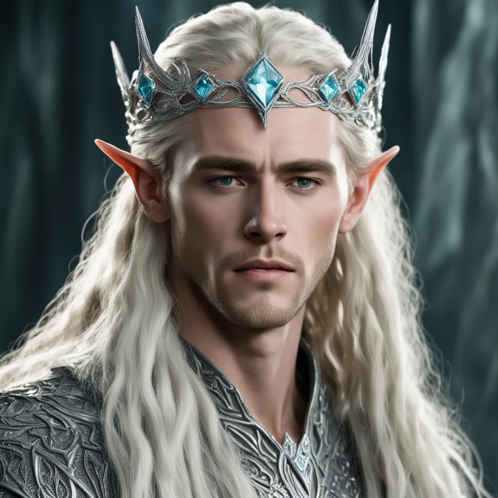 aiking thranduil with blond hair and braids wearing silver serpentine elvish circlet encrusted with diamonds with large center diamond confident engaging wow artstation art 3