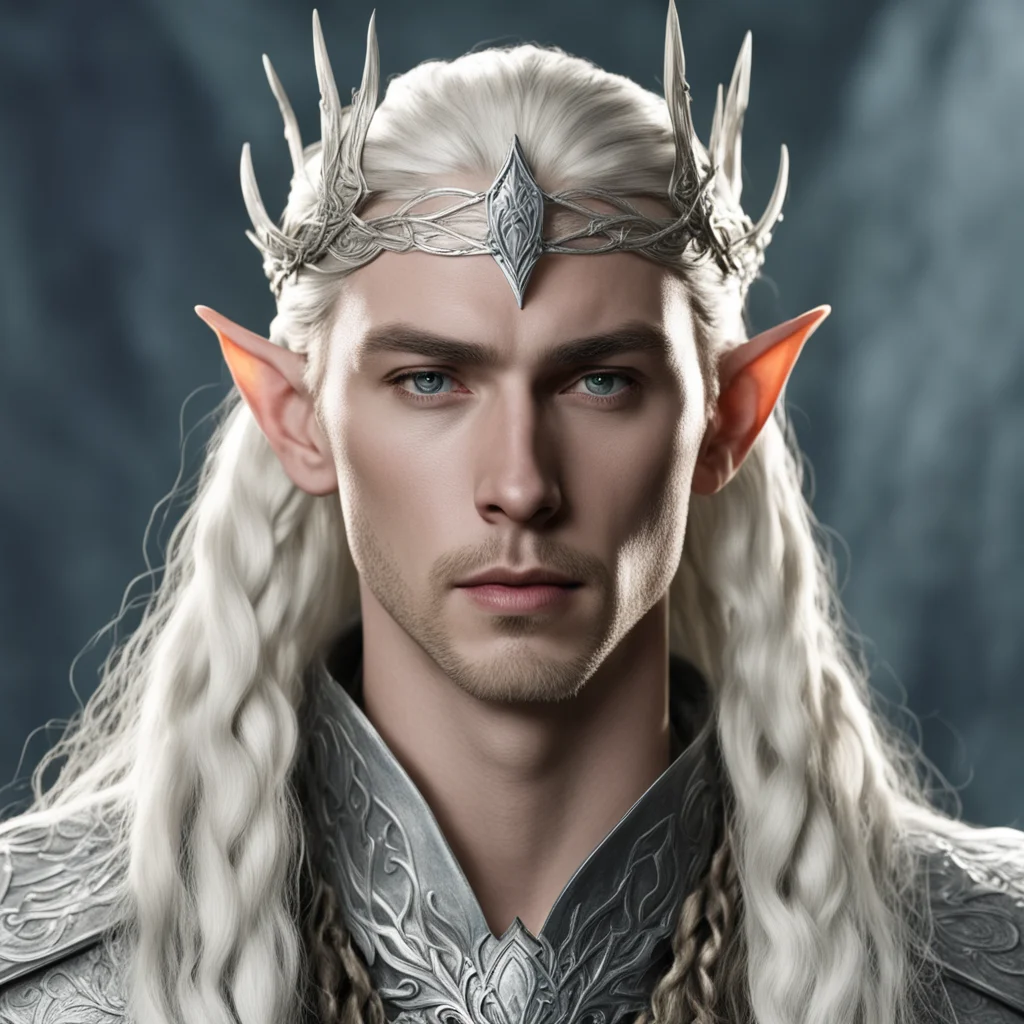 king thranduil with blond hair and braids wearing silver serpentine elvish circlet with large center diamond good looking trending fantastic 1