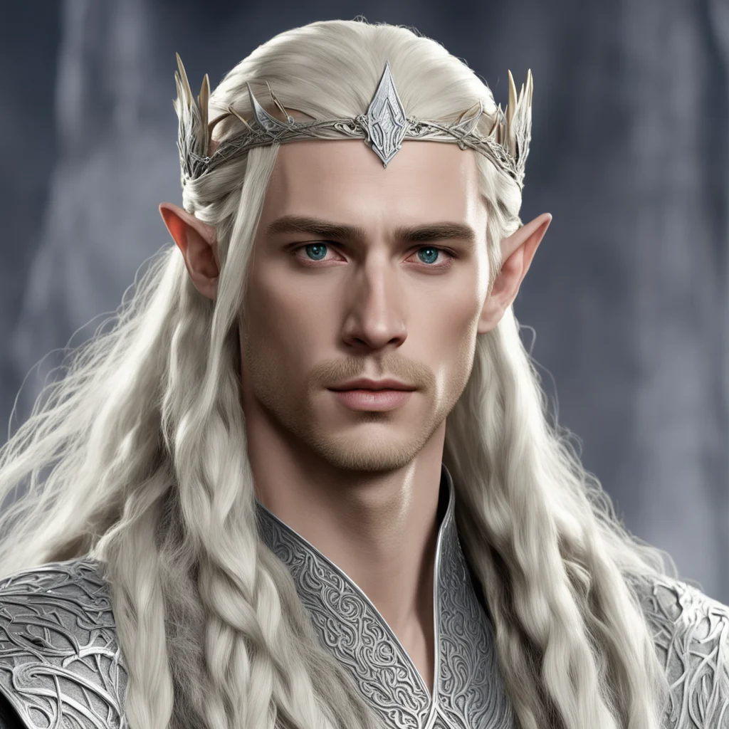 king thranduil with blond hair and braids wearing silver sindaran elvish circlet with large center diamond amazing awesome portrait 2