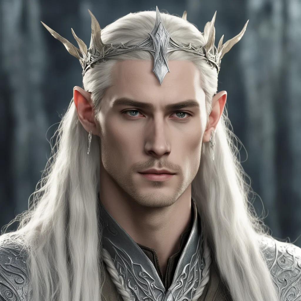 king thranduil with blond hair and braids wearing silver sindaran elvish circlet with large center diamond confident engaging wow artstation art 3