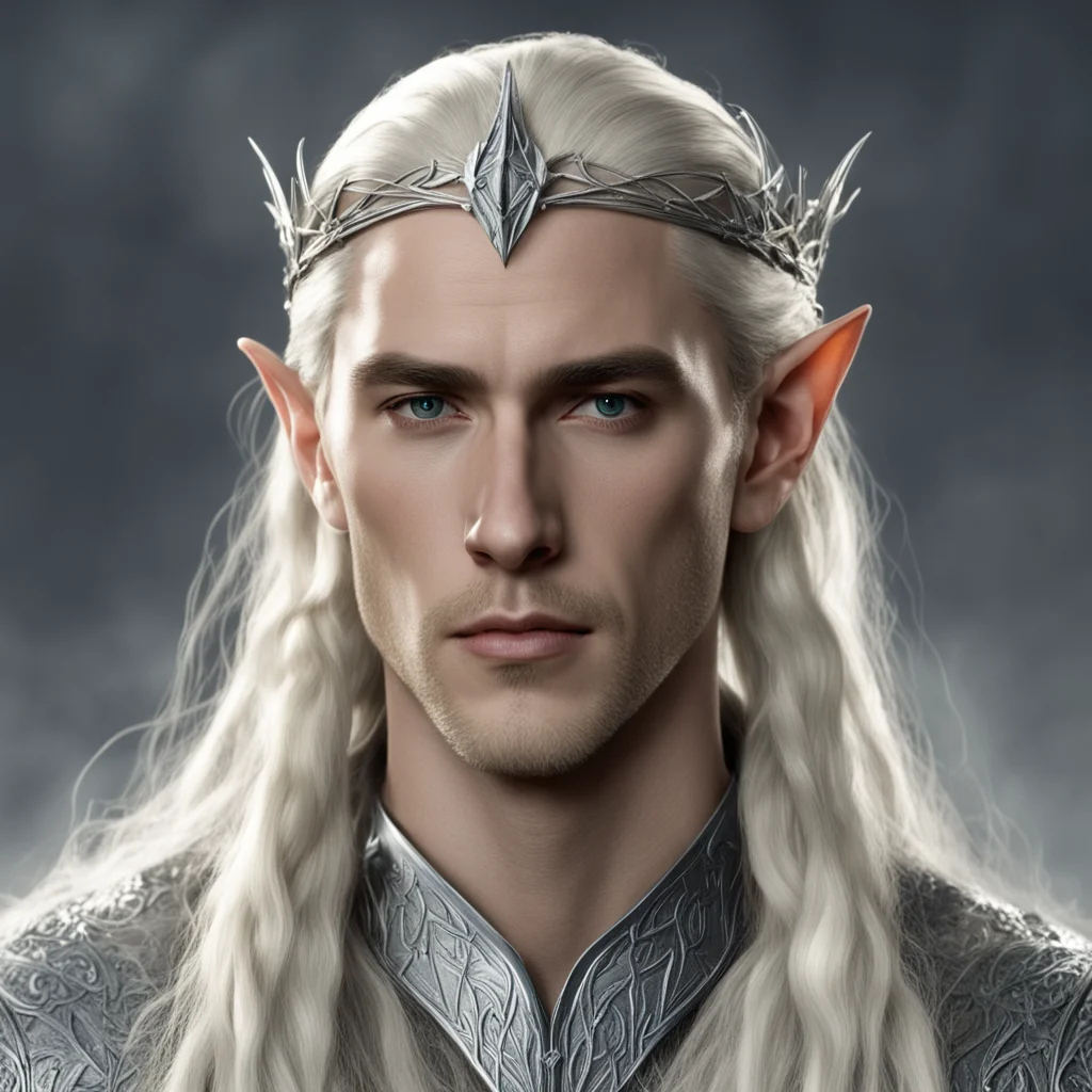 king thranduil with blond hair and braids wearing silver sindaran elvish circlet with large center diamond good looking trending fantastic 1