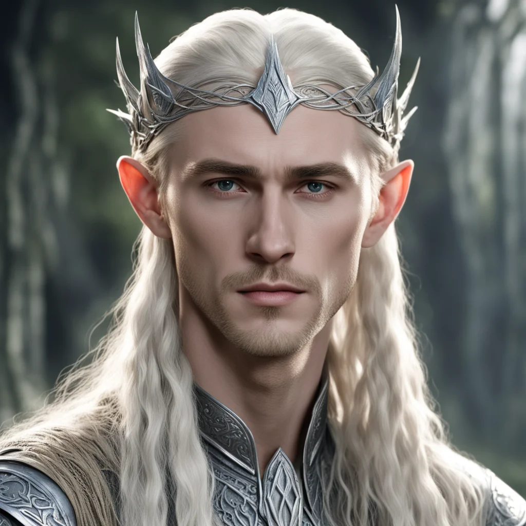 king thranduil with blond hair and braids wearing silver sindaran elvish circlet with large center diamond